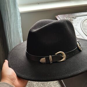 Black Fedora Hat with Buckle Detail